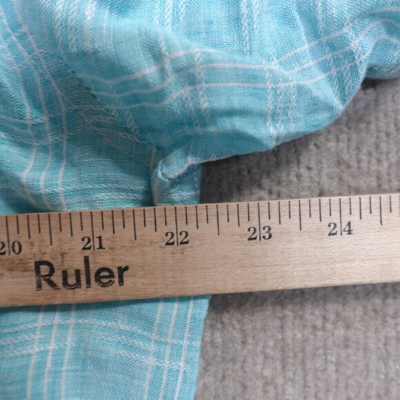 Tommy Bahama Shirt Large Blue Long Sleeve Plaid 100% Linen - Picture 7 of 7